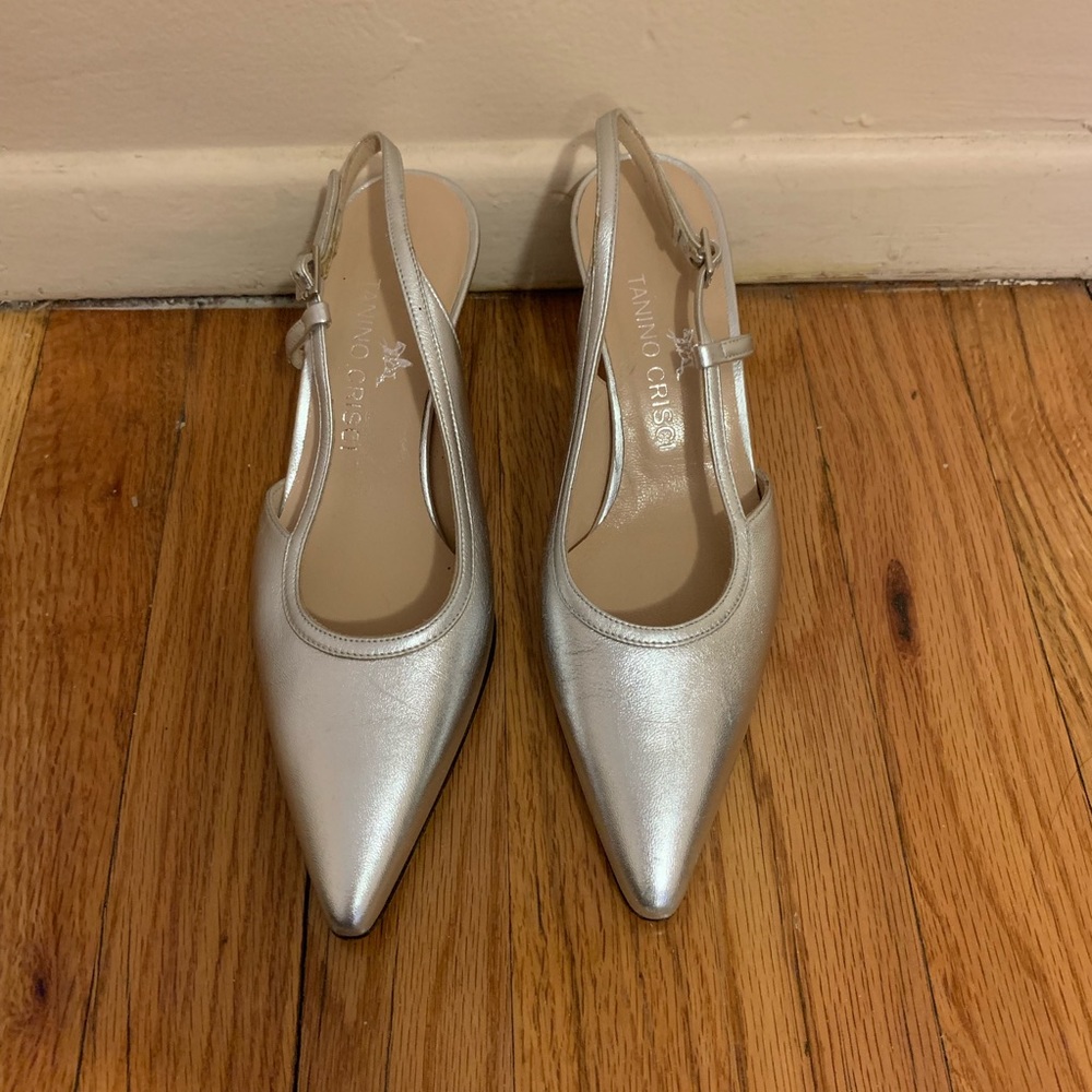 Tanino Crisci leather slingback heels.